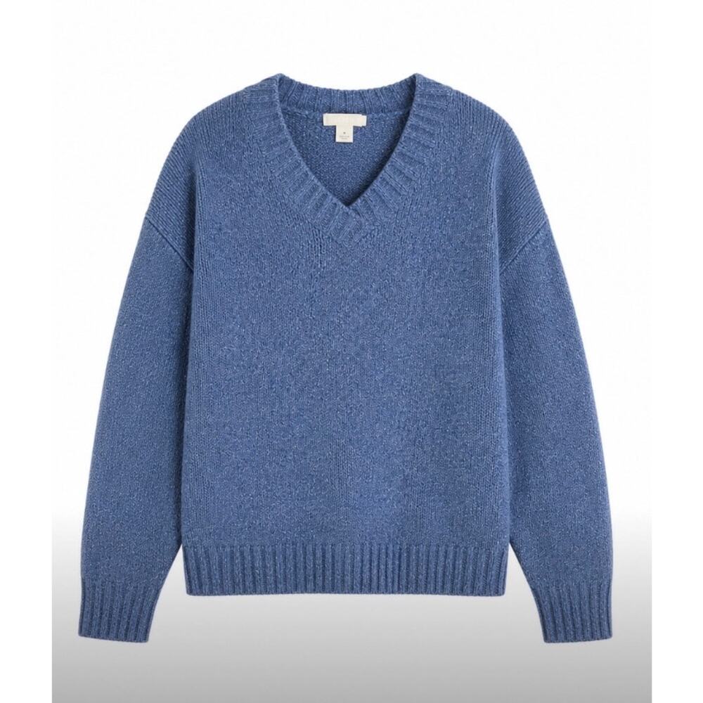 J.Crew 100% Wool Sweater Women's XL Navy Blue V-Neck Knit Pullover Cozy Classic